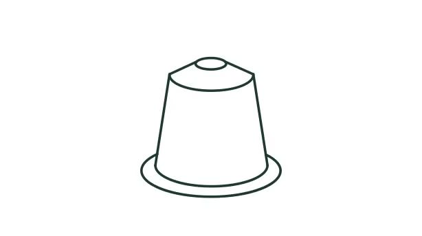 Lijntekening van een koffiecapsule voor eenmalig gebruik