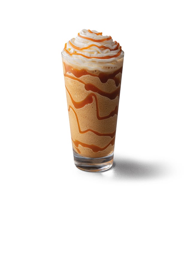 A Caramel Frappuccino® Blended Beverage in a tall glass