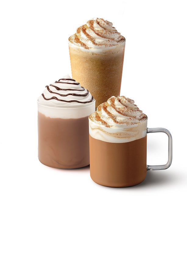 Toffee nut latte selection in a variety of glasses