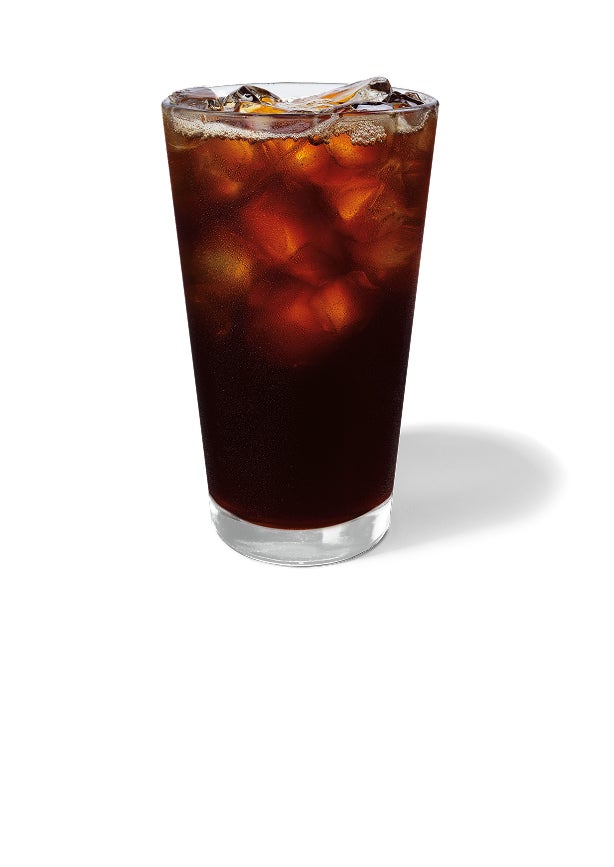 An iced americano in a tall glass