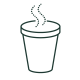 Line illustration of a tall, steaming takeaway cup