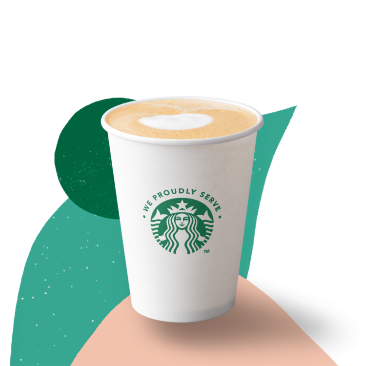 A We Proudly Serve Starbucks cup of coffee