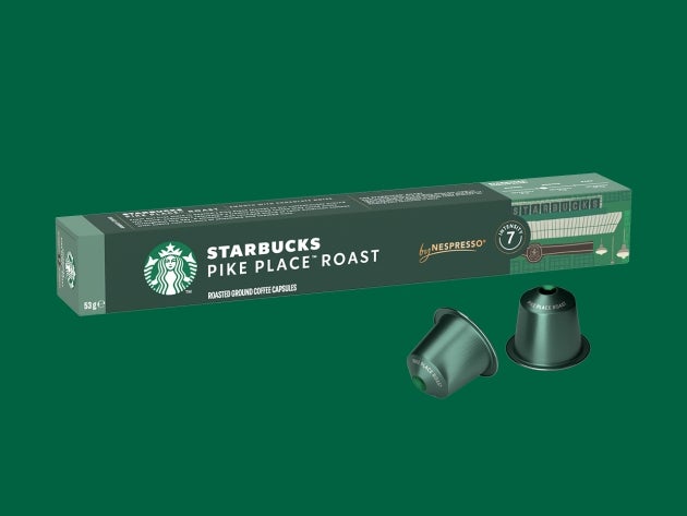 Starbucks® by Nespresso® Pike Place™ Roast capsule and package